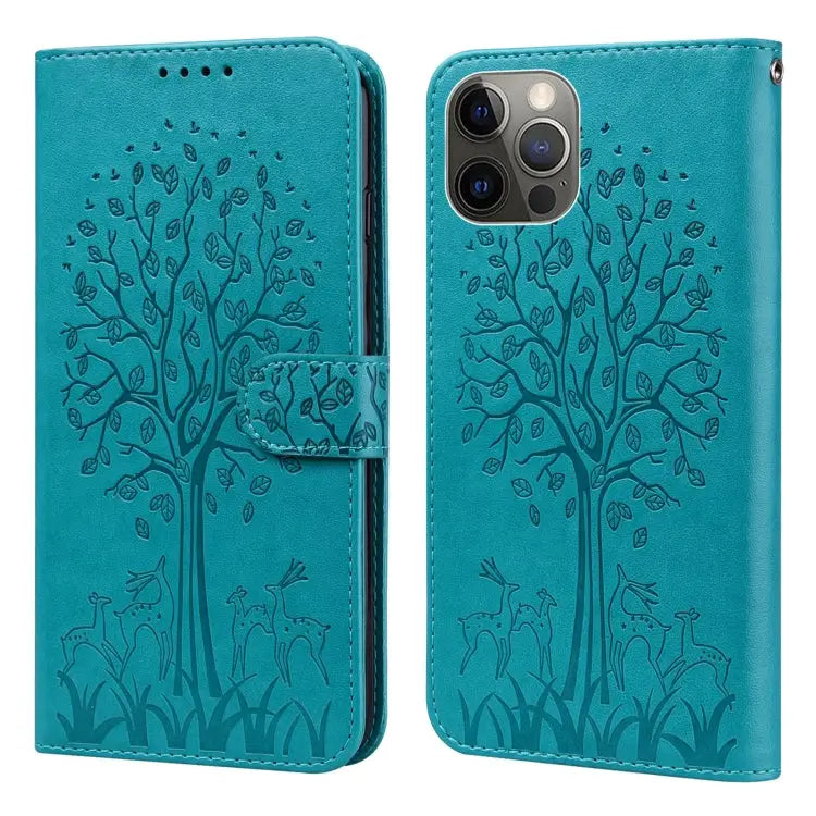 Tree & Deer Pattern Pressed Printing Horizontal Flip Leather Phone Case For iPhone XS Max For iPhone 7 / 8 / SE 2020