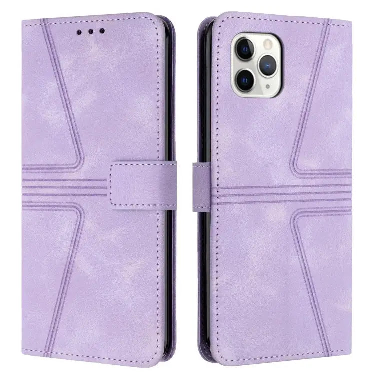 Triangle Solid Color Leather Phone Case - For iPhone 11 Pro / Purple - Apple Accessories