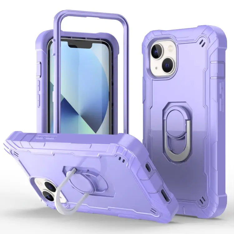 Two-color Ring Holder Phone Case For iPhone 14 For iPhone 14 Plus - For iPhone 14 Plus / Purple - Apple Accessories