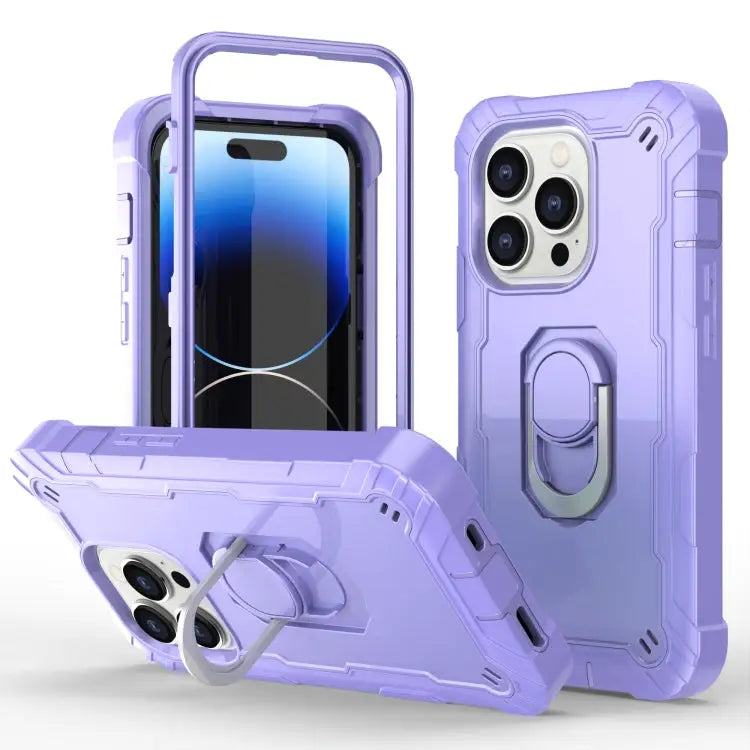 Two-color Ring Holder Phone Case For iPhone 14 Pro Max For iPhone 14 Pro - For iPhone 14 Pro / Purple - Apple