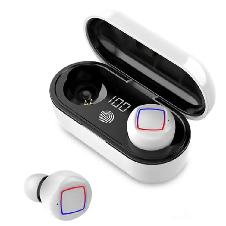 TWS Fingerprint Touch Bluetooth Headset LED Battery Display With Charging Bin - White - Apple Accessories