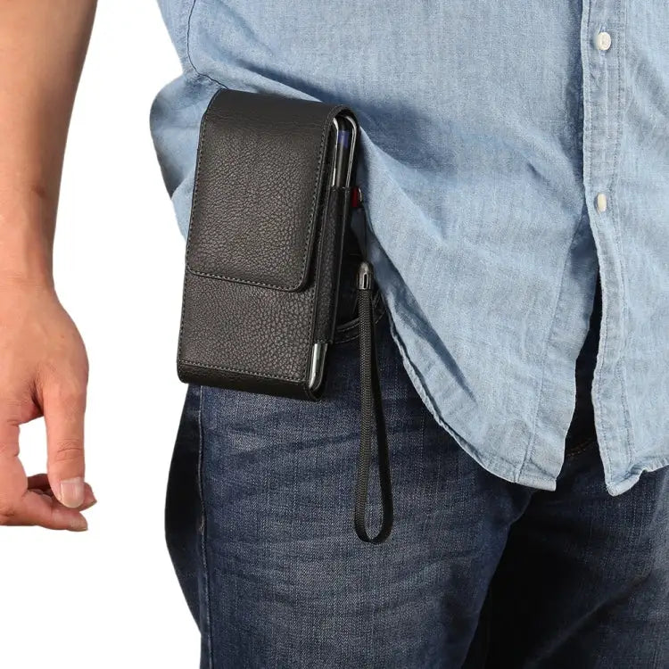Universal Litchi Texture Vertical Flip Upright Lattice PU Leather Case / Waist Bag with Back Splint & Card Slots &