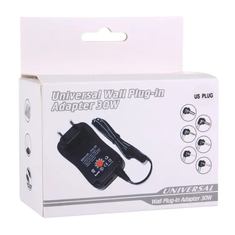US Plug Universal 30W Power Wall Plug-in Adapter with 5V 2.1A USB Port Tips: 6 PCS Cable Length: About 1.2m US Plug