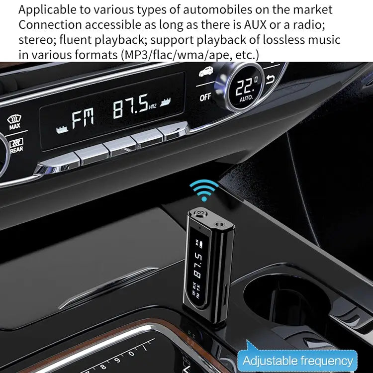 USB Car Bluetooth 5.0 Adapter Receiver FM + AUX Audio Dual Output Stereo Transmitter - K9 Black