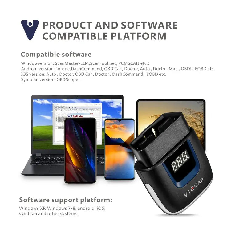 Viecar VP003 Car Mini OBD + USB / Type-C Interface Fault Detector V2.2 Bluetooth Diagnostic Tool VP003 - VP003