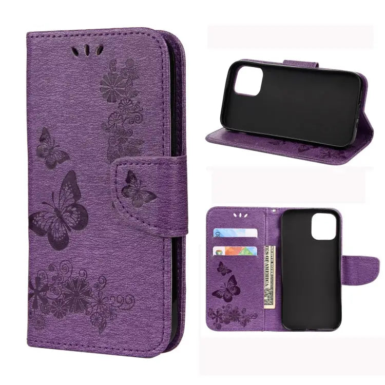 Vintage Embossed Floral Butterfly Pattern Horizontal Flip Leather Case with Card Slot & Holder & Wallet & Lanyard