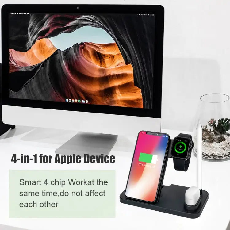 W30 QI Vertical Wireless Charger for Mobile Phones & Apple Watches & AirPods & Apple Pencil with Adjustable Phone Stand