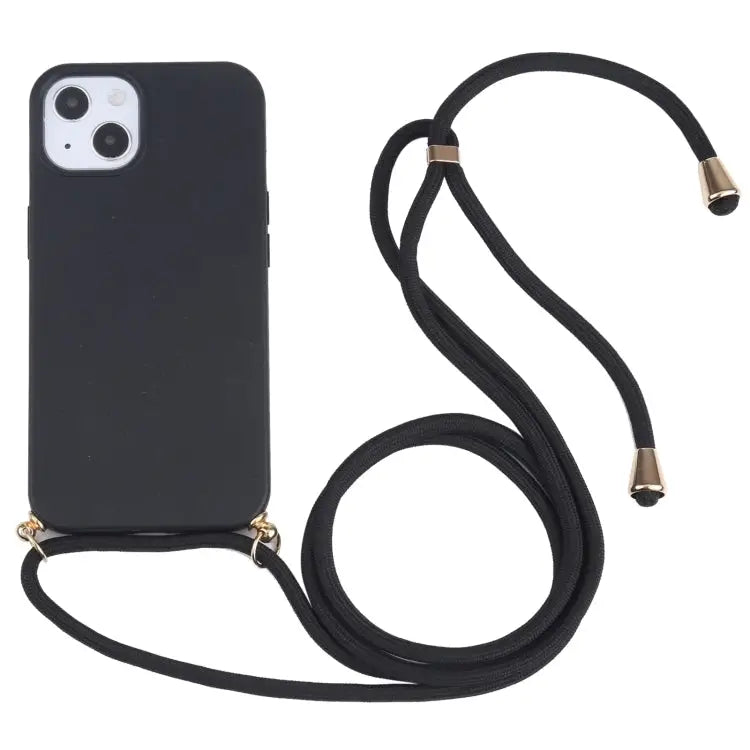 Wheat Straw TPU Shockproof Phone Case with Neck Lanyard For iPhone 15 Plus For iPhone 15 - For iPhone 15 / Black