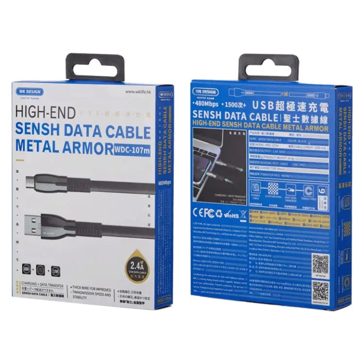 WK WDC-107i 1m 2.4A Saint Zinc Alloy Series USB to 8 Pin Data Sync Charging Cable - 8 Pin / Black