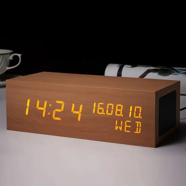 Wooden Clock Bluetooth Speaker Bluetooth Audio Quality Charging Humidity Speaker Black Wood Charging Humidity Speaker