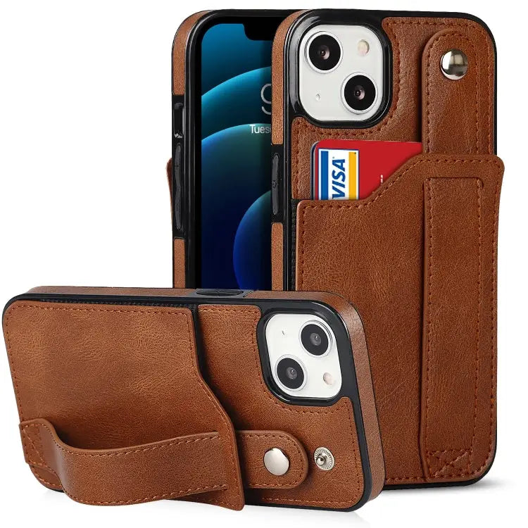 Wrist Strap Holder Phone Case For iPhone 14 Plus - For iPhone 14 Plus / Brown - Apple Accessories
