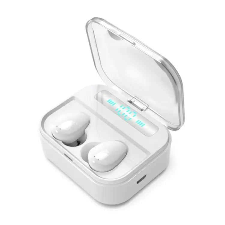 X7 TWS V5.0 Binaural Wireless Stereo Bluetooth Headset with Charging Case and Digital Display - White