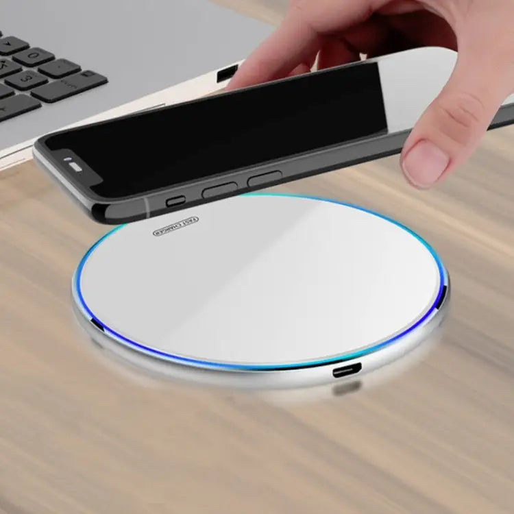 X8 15W QI Round Acrylic Mirror Wireless Charger - Silver
