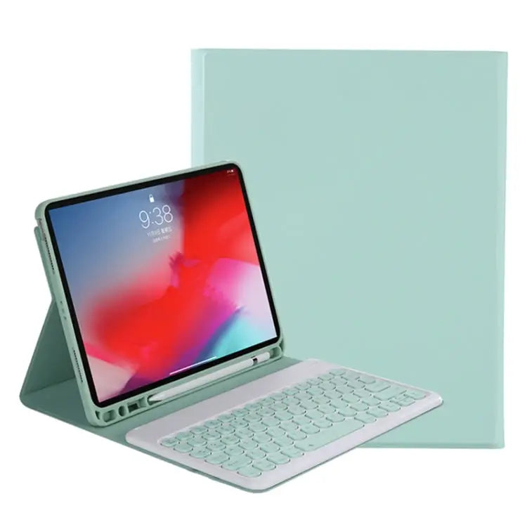Y-C11B 2021 Detachable Candy Color Skin Texture Round Keycap Bluetooth Keyboard Leather Case with Pen Slot & Stand