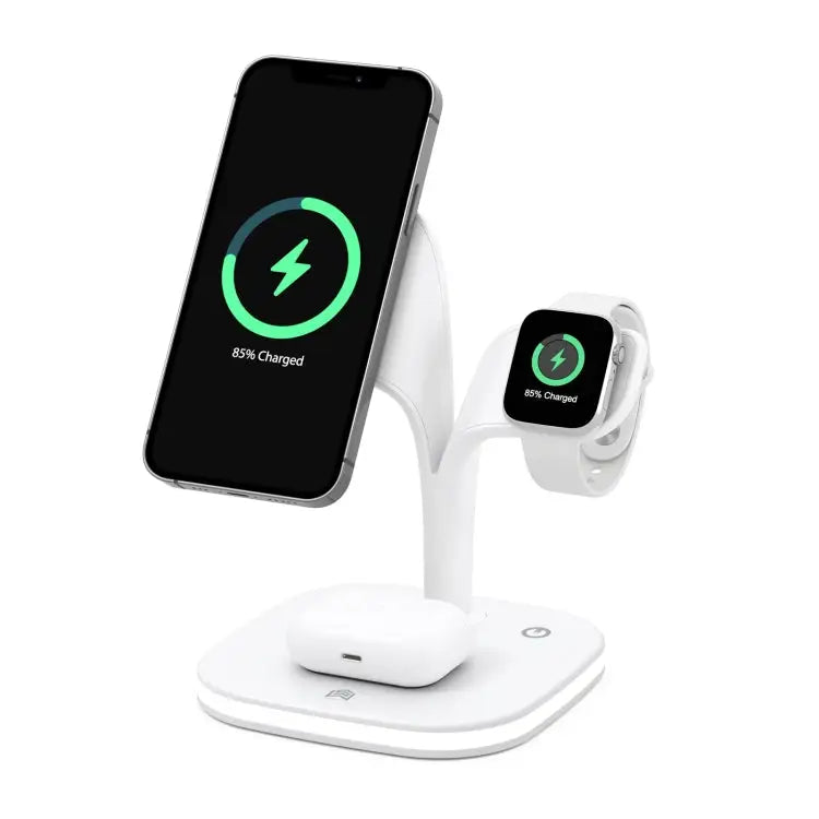 YM-UD22 15W 5 in 1 Magnetic Wireless Charger with Stand Function - White - Apple Accessories