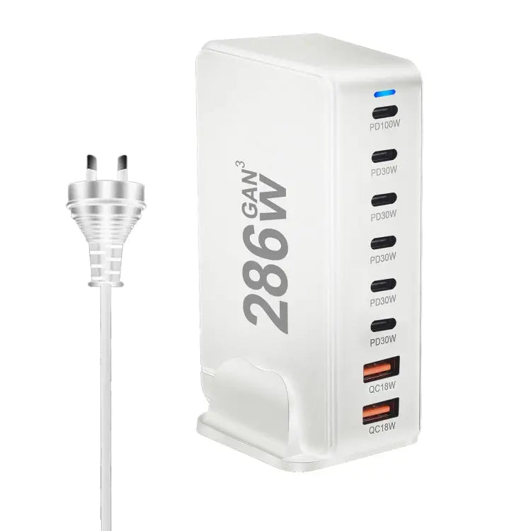 YMX-986 286W 6 Type-C 2 USB 8-Ports Desktop Fast Charger US Plug UK Plug EU Plug AU Plug - AU Plug / White - Apple