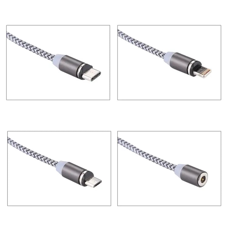 1.05m 8 Pin + Micro USB + USB-C / Type-C to USB Weave Data Sync Charging Cable with LED Indicator