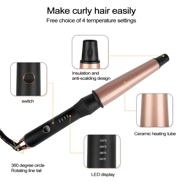 1-1.5 inch Conical Ceramic Hair Curler with Heat-resistant Gloves UK Plug UK Plug - UK Plug