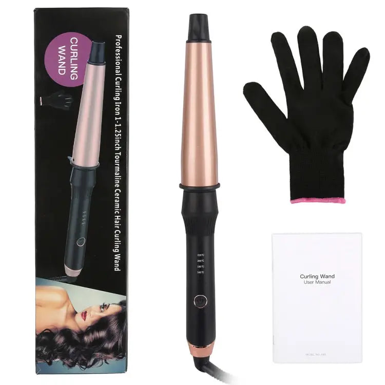 1-1.5 inch Conical Ceramic Hair Curler with Heat-resistant Gloves UK Plug UK Plug - UK Plug