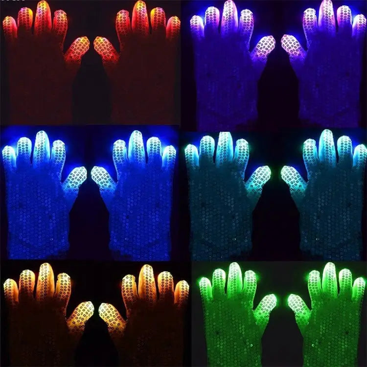 1 Pair Sequins Glowing Gloves LED Flash Gloves Dance and Party Supplies Halloween Christmas and Other Festival Supplies