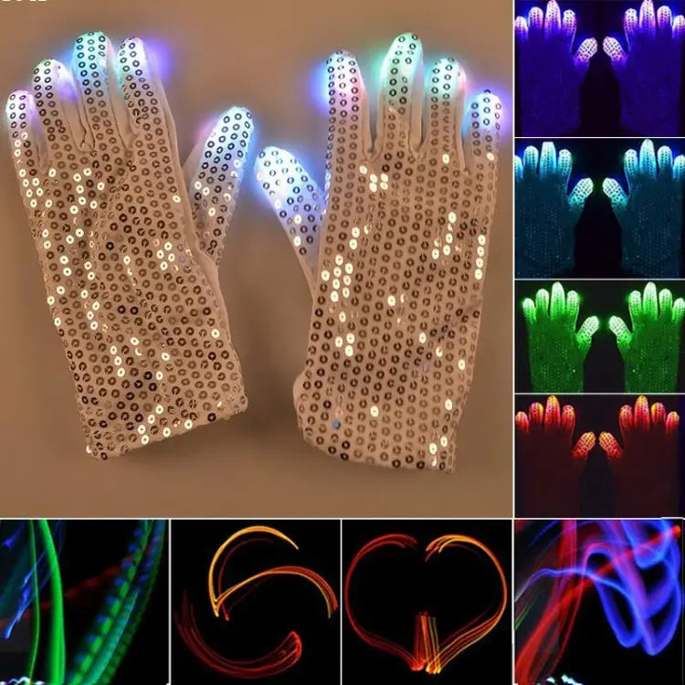 1 Pair Sequins Glowing Gloves LED Flash Gloves Dance and Party Supplies Halloween Christmas and Other Festival Supplies