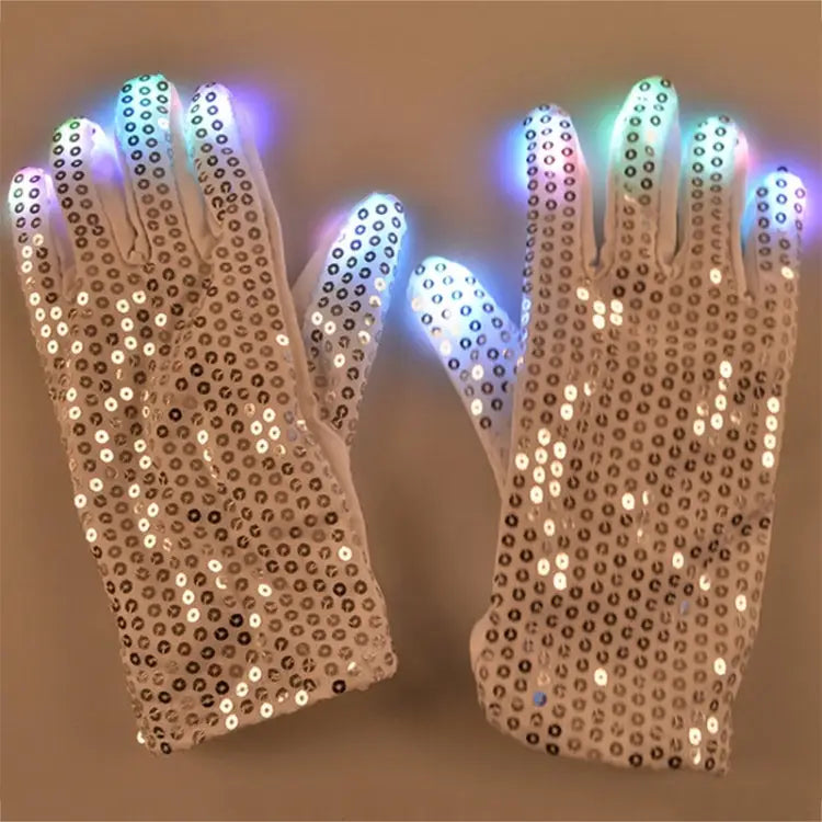 1 Pair Sequins Glowing Gloves LED Flash Gloves Dance and Party Supplies Halloween Christmas and Other Festival Supplies