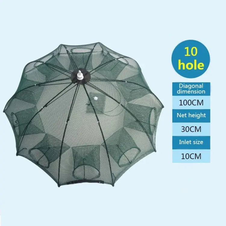 10 Holes Automatic Foldable Fishing Net Nylon Shrimp Crab Minnow Trap Fish Cast Net Fishing Tackle 10 Holes - 10 Holes