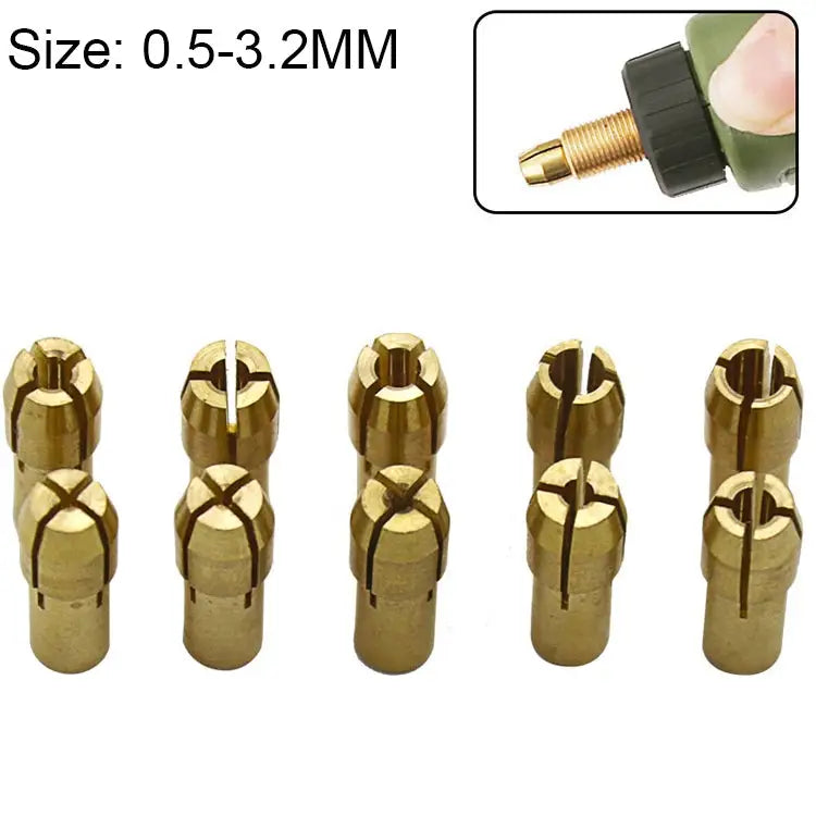 10 in 1 Three-claw Copper Clamp Nut for Electric Mill Fittings，Bore diameter: 0.5-3.2mm Bore diameter: 0.5-3.2mm - Bore