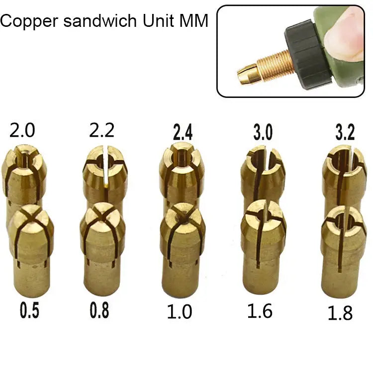 10 in 1 Three-claw Copper Clamp Nut for Electric Mill Fittings，Bore diameter: 0.5-3.2mm Bore diameter: 0.5-3.2mm - Bore