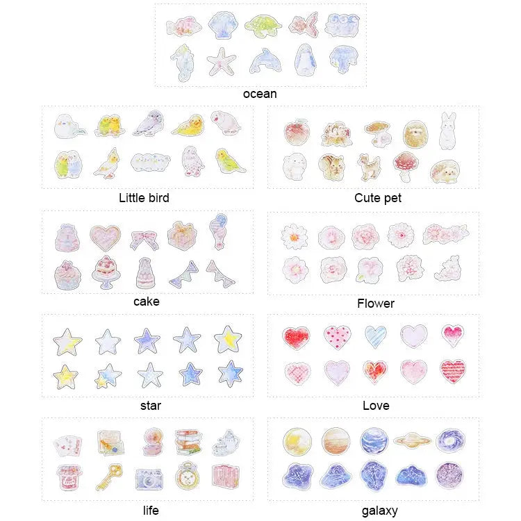 10 Packs Creative Waterproof PVC Sticker DIY Album Diary Watercolor Decorative Sticker Random Delivery PVC Sticker