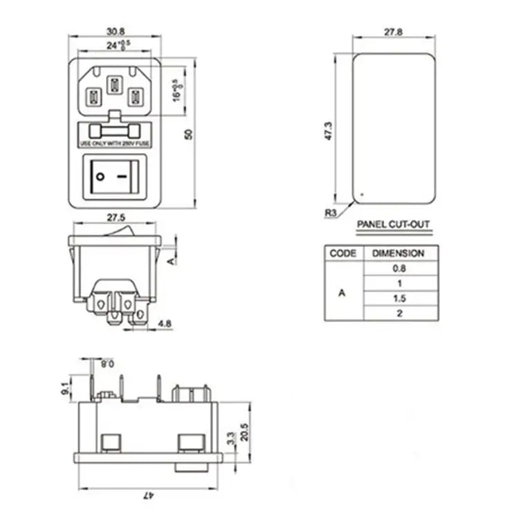 10 PCS AC-01 Three Pins Power Socket with Safety Switch Socket 10 PCS AC-01 - 10 PCS AC-01