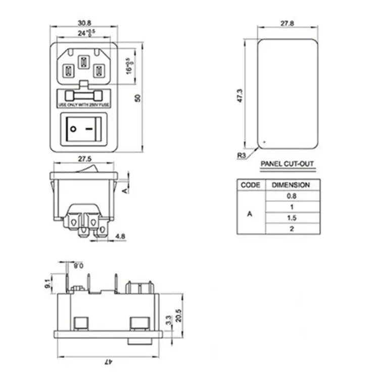 10 PCS AC-01 Three Pins Power Socket with Safety Switch Socket 10 PCS AC-01 - 10 PCS AC-01