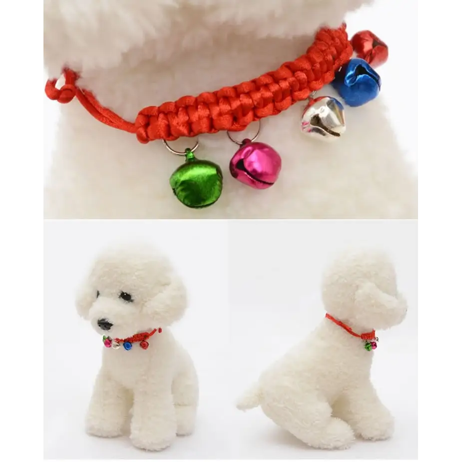 10 PCS Hand-Woven Adjustable Pet Bell Collars Adjustable Perimeter: 18-32cm Random Color Delivery djustable Pet Bell