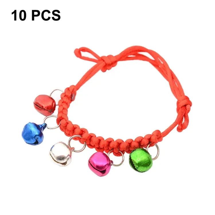 10 PCS Hand-Woven Adjustable Pet Bell Collars Adjustable Perimeter: 18-32cm Random Color Delivery djustable Pet Bell