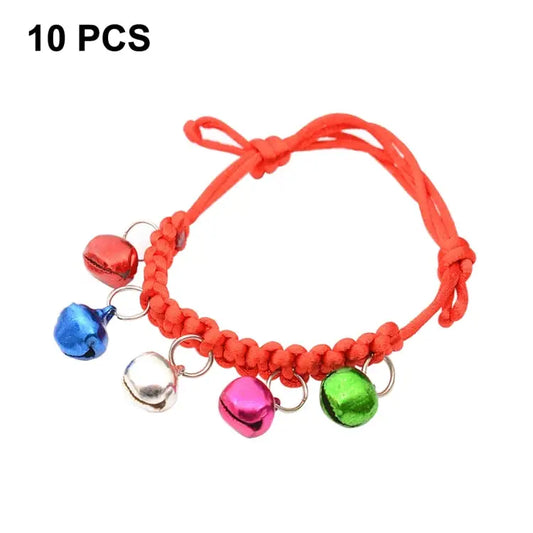 10 PCS Hand-Woven Adjustable Pet Bell Collars Adjustable Perimeter: 18-32cm Random Color Delivery djustable Pet Bell