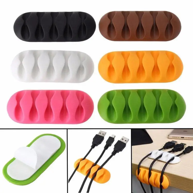 10 PCS Pasteable Five-hole TPR Wire Storage Organizer Data Cable Holder - Black