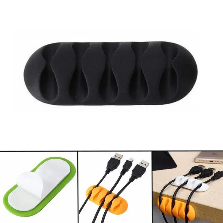 10 PCS Pasteable Five-hole TPR Wire Storage Organizer Data Cable Holder - Black