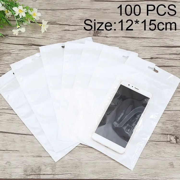 100 PCS 12cm x 15cm Hang Hole Clear Front White Pearl Jewelry Zip Lock Packaging Bag Custom Printing and Size