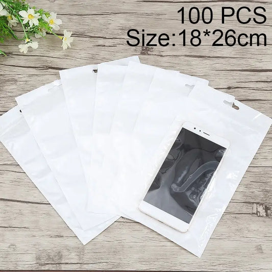 100 PCS 18cm x 26cm Hang Hole Clear Front White Pearl Jewelry Zip Lock Packaging Bag Custom Printing and Size