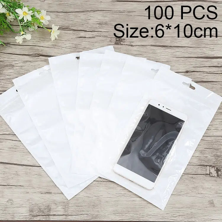 100 PCS 6cm x 10cm Hang Hole Clear Front White Pearl Jewelry Zip Lock Packaging Bag Custom Printing and Size