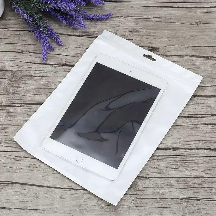 100 PCS 7.5cm x 12cm Hang Hole Clear Front White Pearl Jewelry Zip Lock Packaging Bag Custom Printing and Size