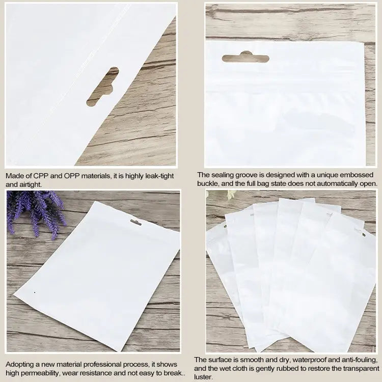 100 PCS 9cm x 16cm Hang Hole Clear Front White Pearl Jewelry Zip Lock Packaging Bag Custom Printing and Size