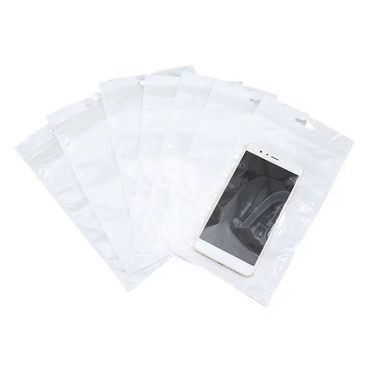 100 PCS 9cm x 16cm Hang Hole Clear Front White Pearl Jewelry Zip Lock Packaging Bag Custom Printing and Size