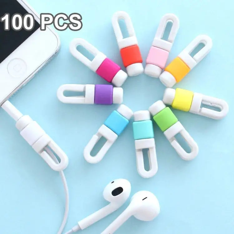 100 PCS Earphone Headphone Wire Cable Line Protective Cover Winder Cord Wrap Organizer Random Color Delivery 100 PCS