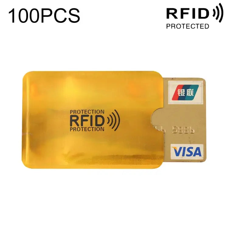 100pcs Aluminum Foil RFID Blocking Credit Card ID Bank Card Case Card Holder Cover Size: 9 x 6.3cm - Gold