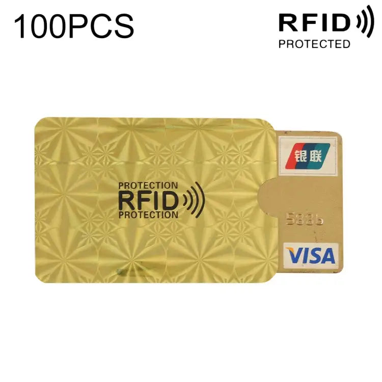 100pcs Aluminum Foil RFID Blocking Credit Card ID Bank Card Case Card Holder Cover Size: 9 x 6.3cm - Golden Snowflake