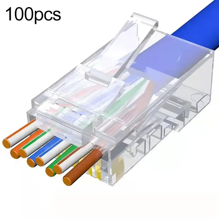 100pcs /Pack Cat5e RJ45 Connector Unshielded Pass Through Modular Plug Gold: 3u Cat5e Unshielded Pass Through - Cat5e