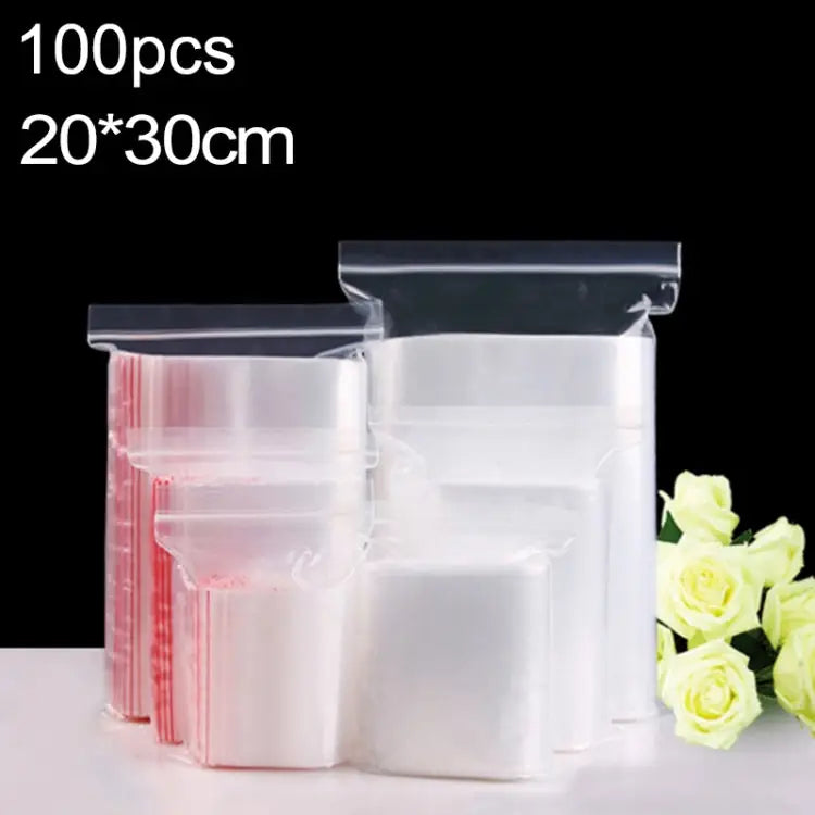 100pcs/pack PE Self Sealing Clear Zip Lock Packaging Bag 20cm x 30cm Custom Printing and Size are welcome 20*30cm