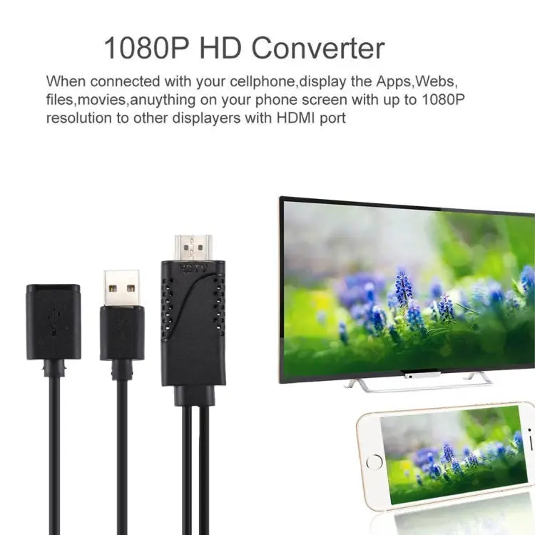 1080P USB 2.0 Male + USB 2.0 Female to HDMI HDTV AV Adapter Cable for iPhone / iPad Android Smartphones