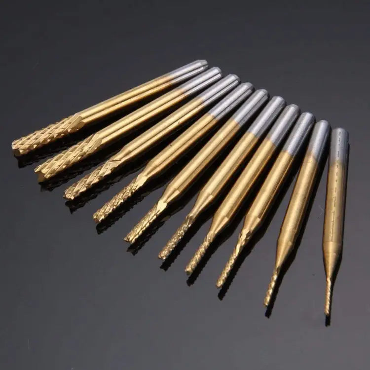 10pcs / Set titanium coated carbide end mill engraving knife edge milling cutter CNC milling machine Milling Cutter